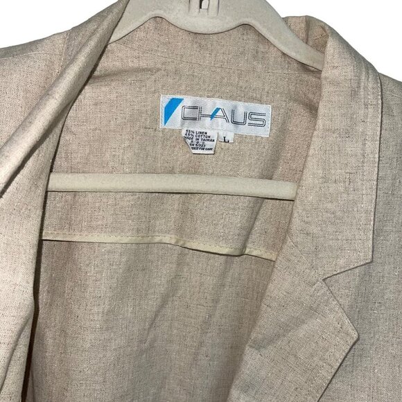 Chaus Vintage 80s Womens Blazer Size Large Tan Long Sleeve Pockets Linen - Picture 7 of 10